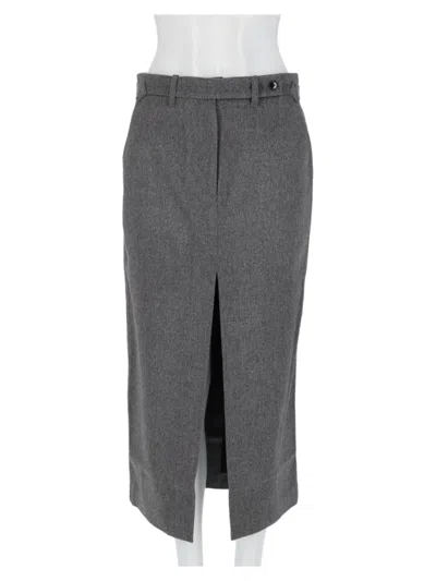 Co Knee-length Tailored Grey Virgin Wool-blend Skirt In Gray