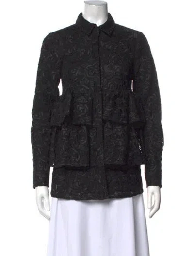 Pre-owned Co Lace Pattern Long Sleeve Button-up Top In Black