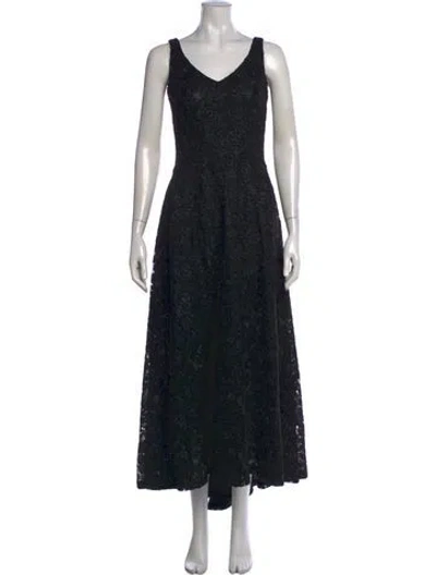 Pre-owned Co Lace Pattern Midi Length Dress In Black