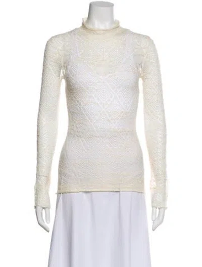 Pre-owned Co Lace Pattern Mock Neck Top In Neutral