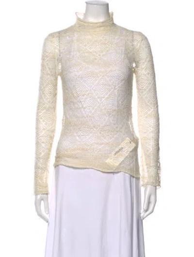 Pre-owned Co Lace Pattern Turtleneck Sweater In White