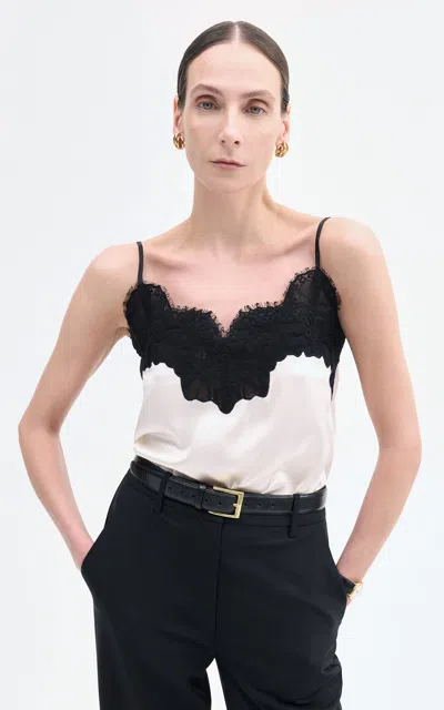 Co Silk Black Lace Trim Adjustable Straps Top In White