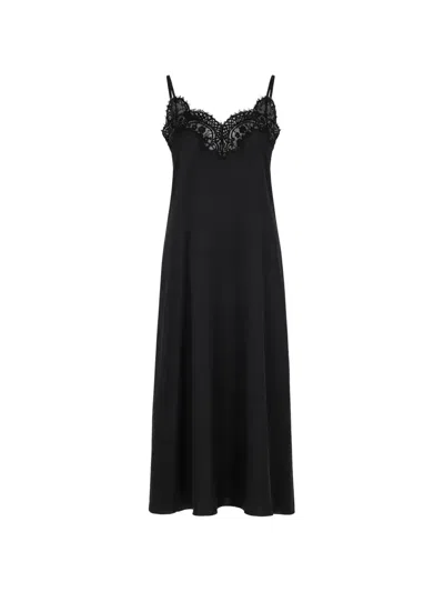 Co Lace-trim Silk Dress In Black