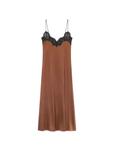 Co Lace-trim Spaghetti-strap Maxi Dress In Brown