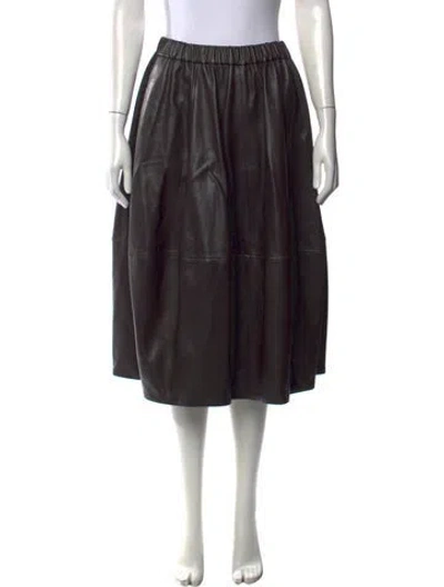 Pre-owned Co Lamb Leather Midi Length Skirt In Black