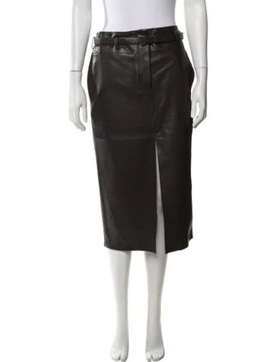 Pre-owned Co Lamb Leather Midi Length Skirt W/ Tags In Brown