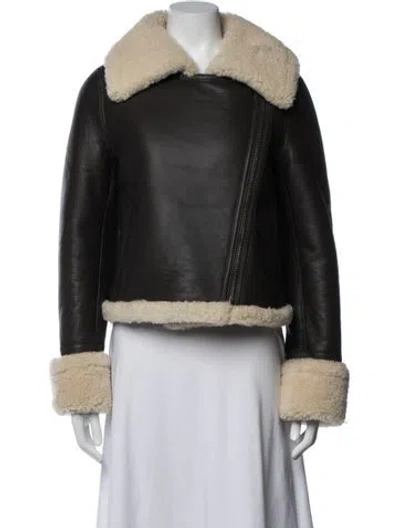Pre-owned Co Lambskin Biker Jacket W/ Tags In Brown