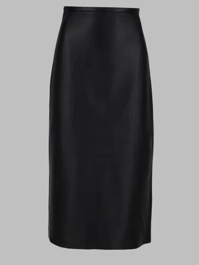 Co Lambskin Leather Midi Skirt In Black