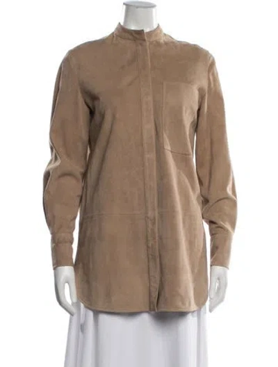 Pre-owned Co Lambskin Long Sleeve Button-up Top In Neutrals