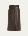 Co Leather Belted Front Split Midi Skirt In Cholate