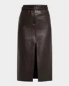 Co Leather Belted Front Split Midi Skirt In Cholate