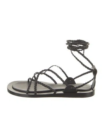 Pre-owned Co Leather Braided Accents Gladiator Sandals In Black