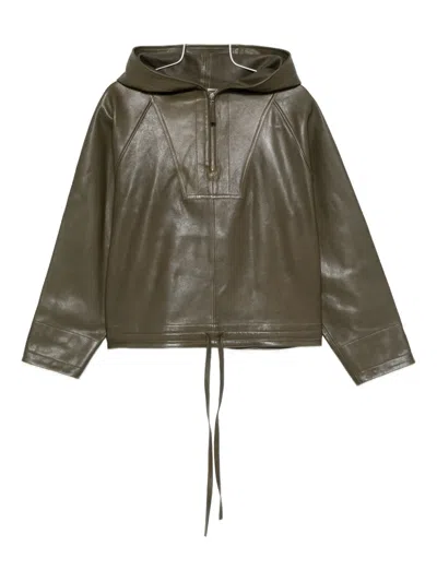 Co Hooded Leather Jacket In Green