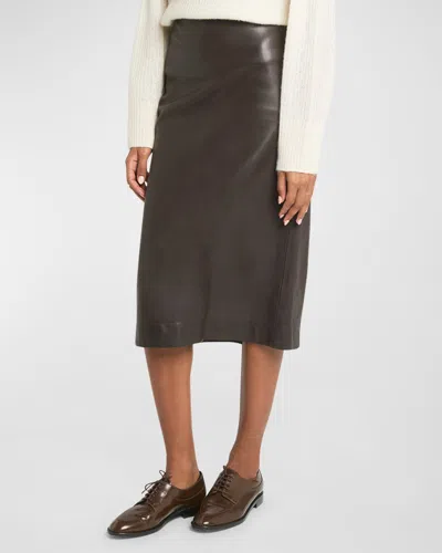 Co Leather Midi Pencil Skirt In Cholate