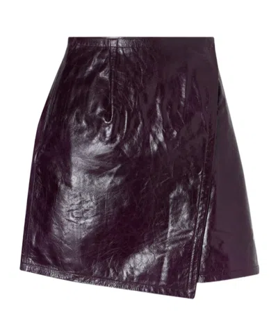 Co Leather Mini Wrap Skirt In Burgundy