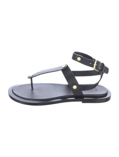 Pre-owned Co Leather Studded Accents T-strap Sandals In Black