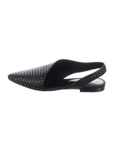 Pre-owned Co Leather Tweed Pattern Slingback Flats In Black