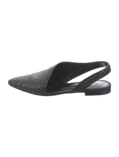Pre-owned Co Leather Tweed Pattern Slingback Flats In Black