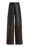 Co Leather Wide-leg Pants In Brown