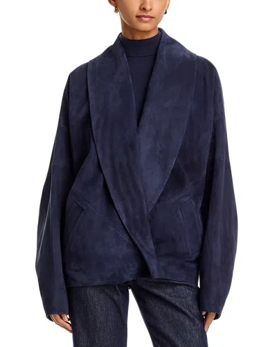 Co Leather Wrap Jacket In Blue