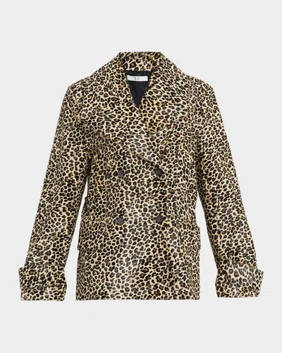 Co Leopard-print Ponyhair Double-breasted Short Peaat In Animal Print