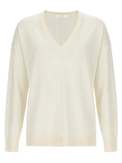 Co Lightweight Cashmere Sweater With V-neckline And Ribbed Details In Neutral