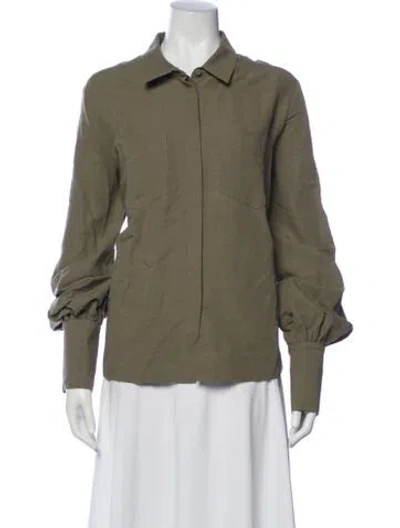 Pre-owned Co Linen Long Sleeve Top In Green
