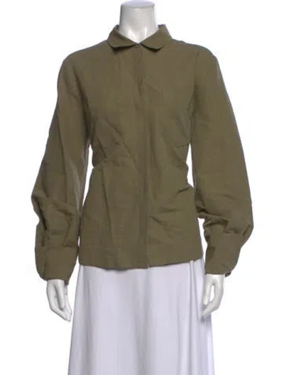 Pre-owned Co Linen Long Sleeve Top In Green