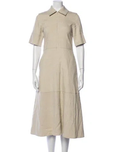 Pre-owned Co Linen Midi Length Dress In Neutral