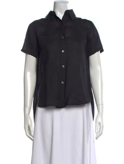 Pre-owned Co Linen Short Sleeve Button-up Top In Black