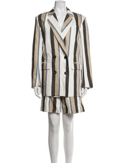 Pre-owned Co Linen Striped Short Set In Neutrals