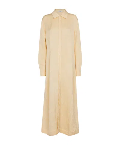 Co Linen-blend Maxi Shirt Dress In Brown