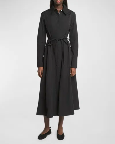 Co Long-sleeve Belted Maxi Shirtdress In Black
