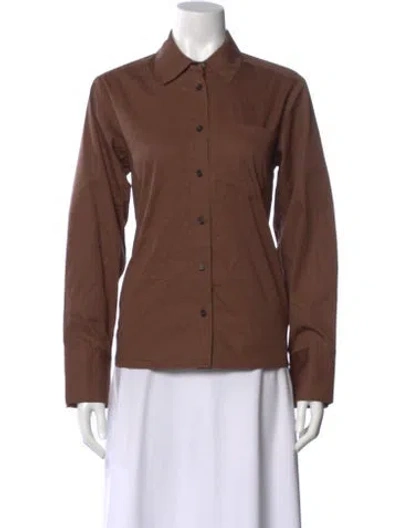Pre-owned Co Long Sleeve Button-up Top In Brown