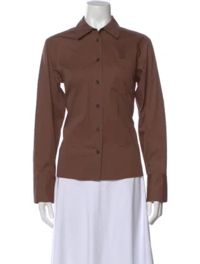 Pre-owned Co Long Sleeve Button-up Top In Brown