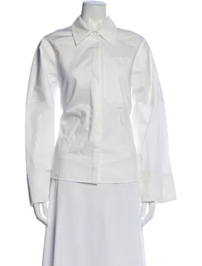 Pre-owned Co Long Sleeve Button-up Top In White