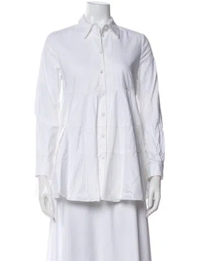 Pre-owned Co Long Sleeve Button-up Top In White