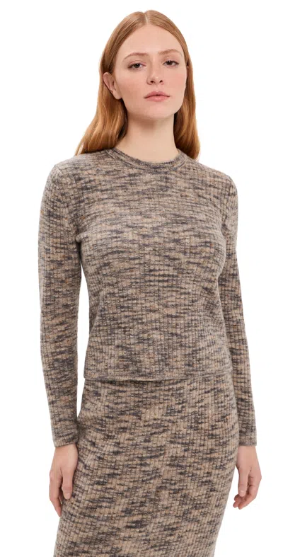 Co Long Sleeve Ruched Knit Top Beige Melange