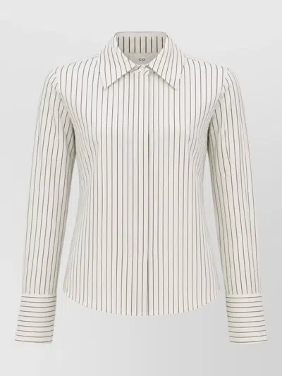 Co Tailored Classic Llar Striped Silk Blouse In White