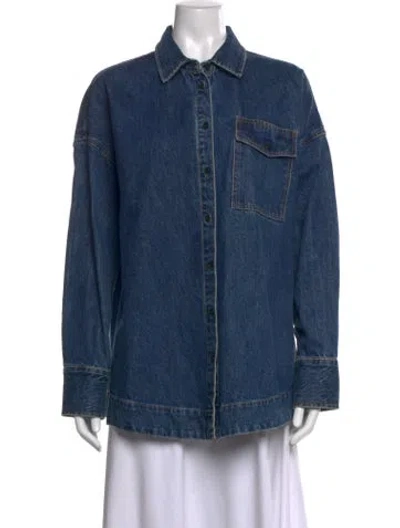 Pre-owned Co Long-sleeve Denim Button-up Top In Blue