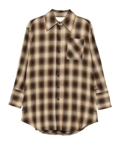 Co Long-sleeved Plaid Shirt In Brown