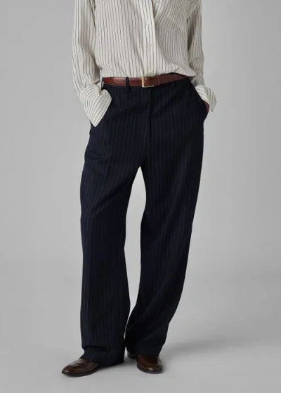 Co Pinstripe Straight Leg Wool Pants In Navy