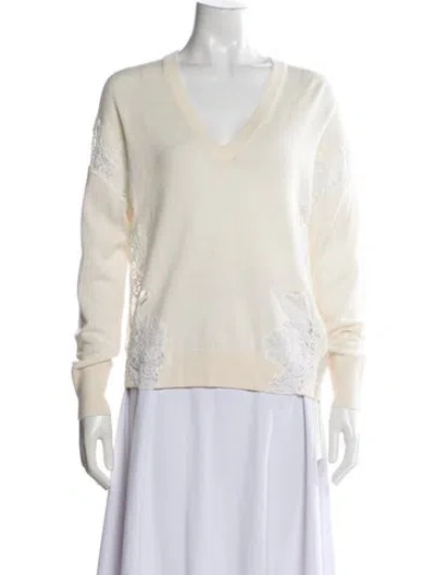 Pre-owned Co Merino Wool V-neck Sweater In Neutral