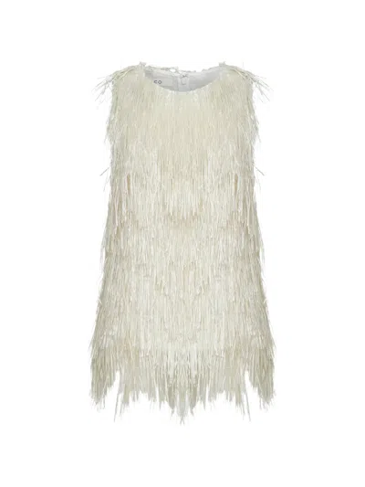 Co Pearl Metallic Fringed Racerback Tank Top In White