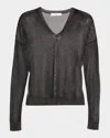 Co Metallic Sheer Knit V-neck Sweater In Black
