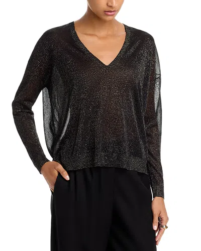 Co Metallic V Neck Pullover Sweater In Black