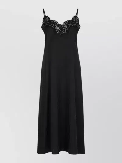 Co Mid Length Lace Loungewear Slip Dress In Black