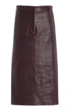 Co Midi Leather Midi Skirt In Burgundy