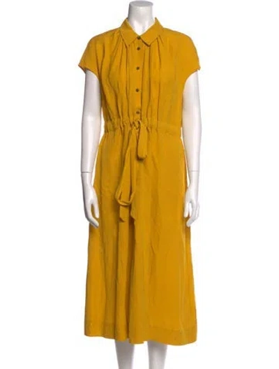 Pre-owned Co Midi Length Dress In Yellow