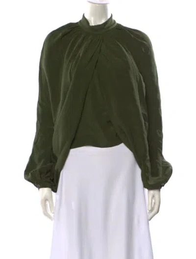Pre-owned Co Mock Neck Long Sleeve Blouse In Green